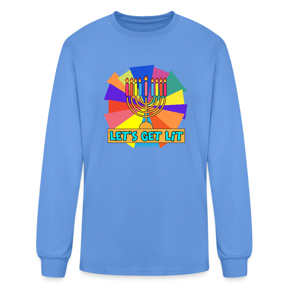 Glow & Get Lit Chanukah Menorah Men's Long Sleeve T-Shirt - carolina blue