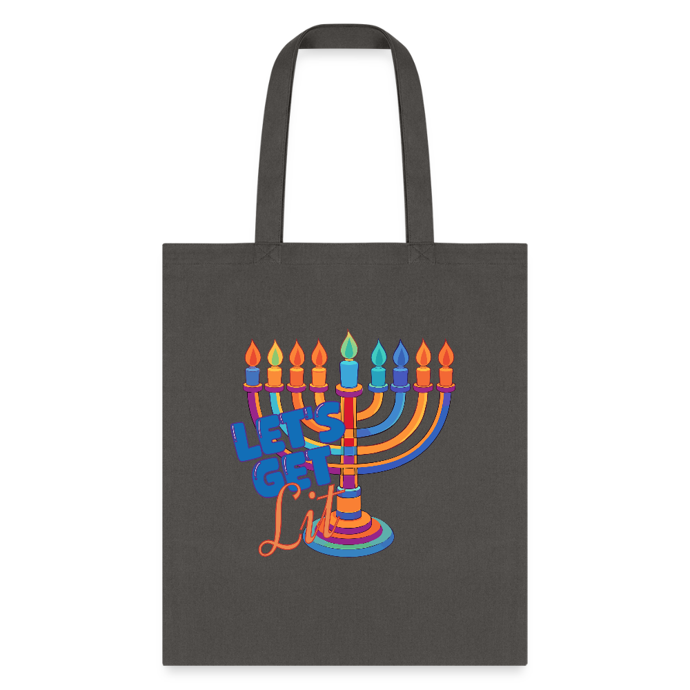 Let's Get Lit Menorah Tote Bag - charcoal