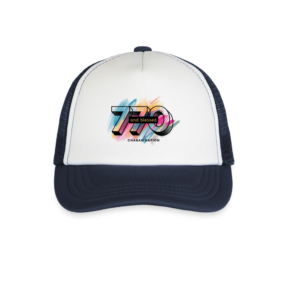 770 And Blessed  Kid's Trucker Cap - white/navy