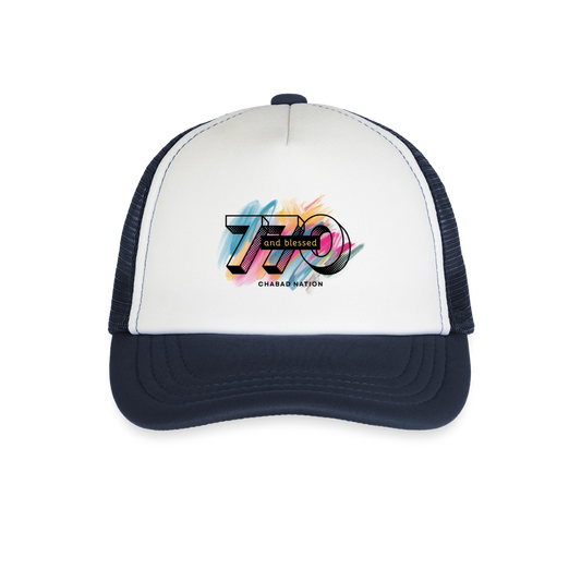 770 And Blessed  Kid's Trucker Cap - white/navy