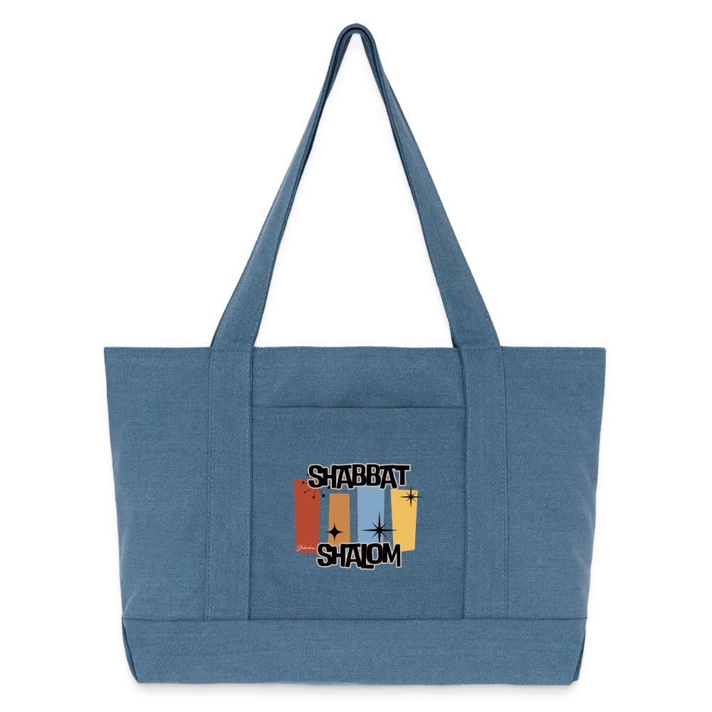Retro Shabbat Cotton Pigment Dyed Tote Bag - denim