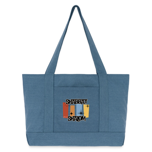 Retro Shabbat Cotton Pigment Dyed Tote Bag - denim