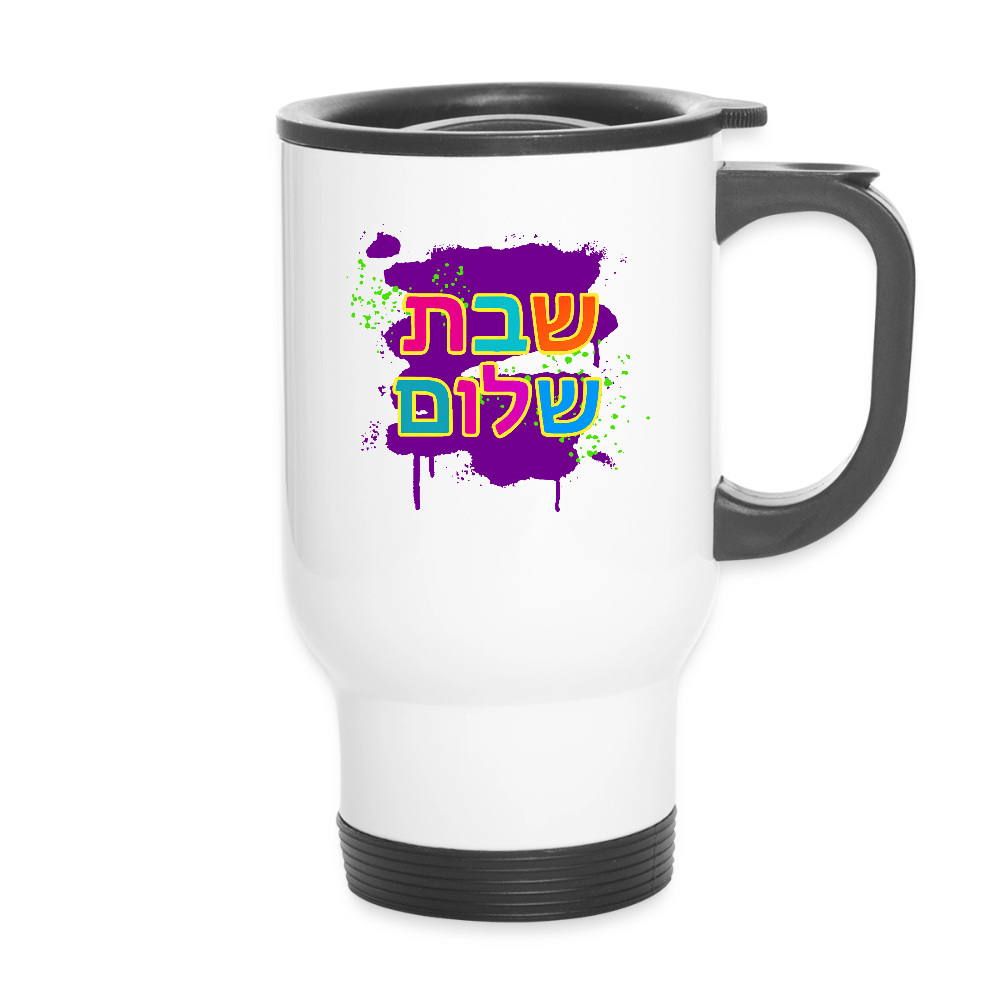 Shabbat Shalom Neon Pop Travel Mug - white