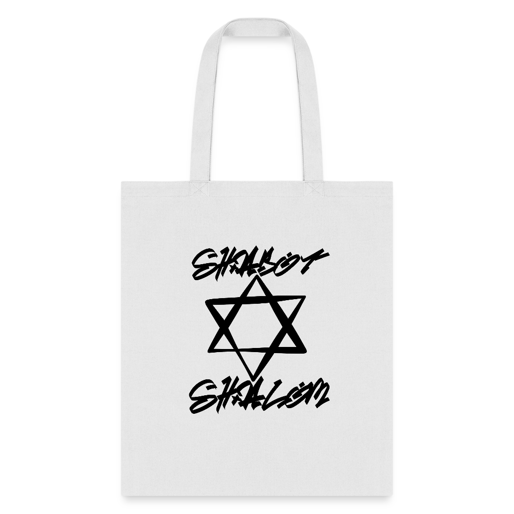 Shabbat Shalom Graffiti Star Tote Bag - white