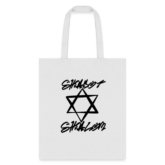 Shabbat Shalom Graffiti Star Tote Bag - white