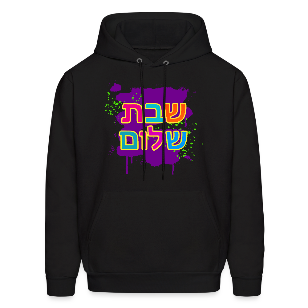 Shabbat Shalom Neon Pop Men's Hoodie - black