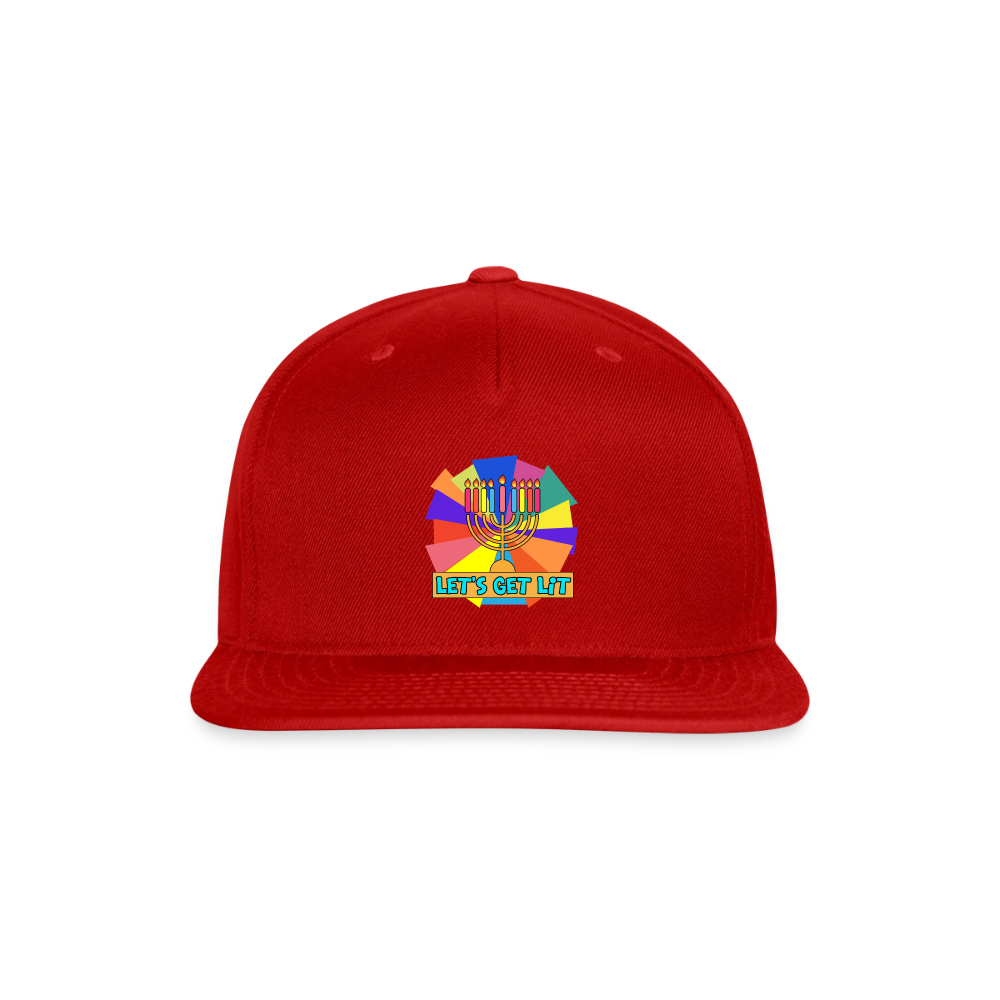 Glow & Get Lit Chanukah Menorah Snapback Baseball Cap - red
