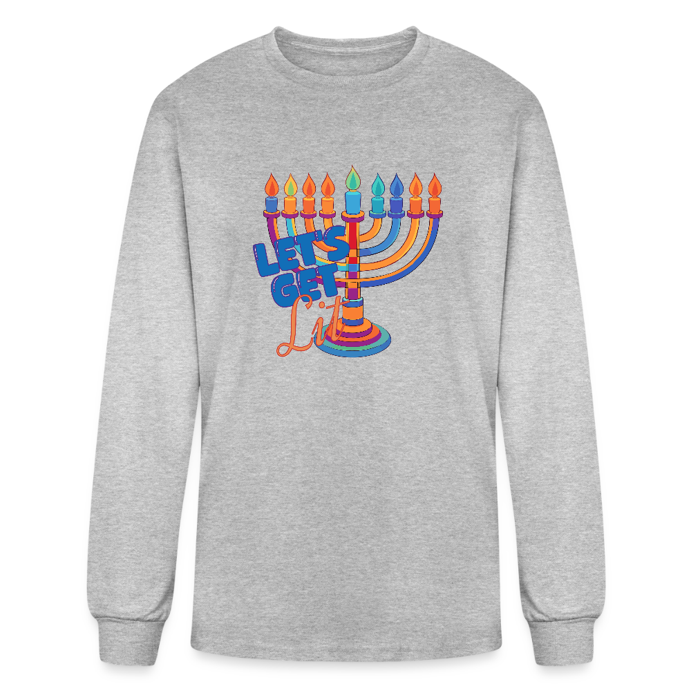Let's Get Lit Menorah Men's Long Sleeve T-Shirt - heather gray