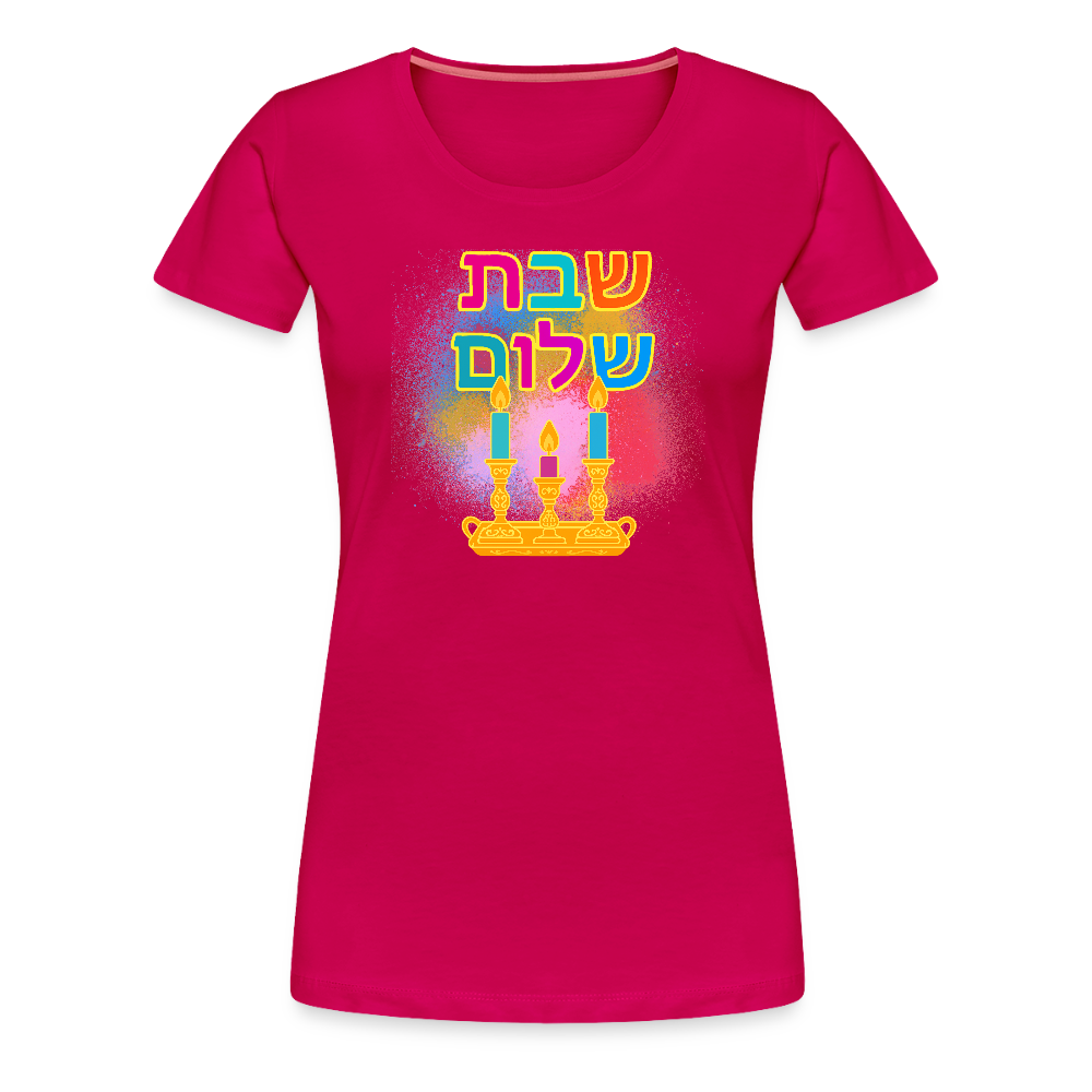 Shabbat Shalom Neon Hebrew Art Women’s Premium T-Shirt - dark pink