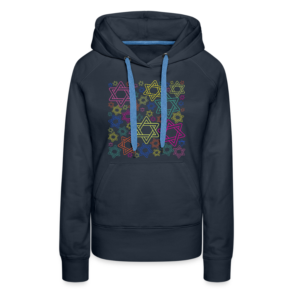 Neon Star of David Festival Women’s Premium Hoodie - navy