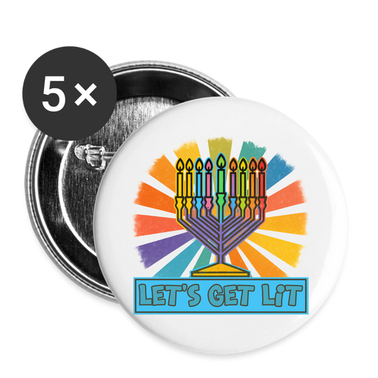 Radiant Retro “Let’s Get Lit” Menorah Buttons large 2.2'' (5-pack) - white