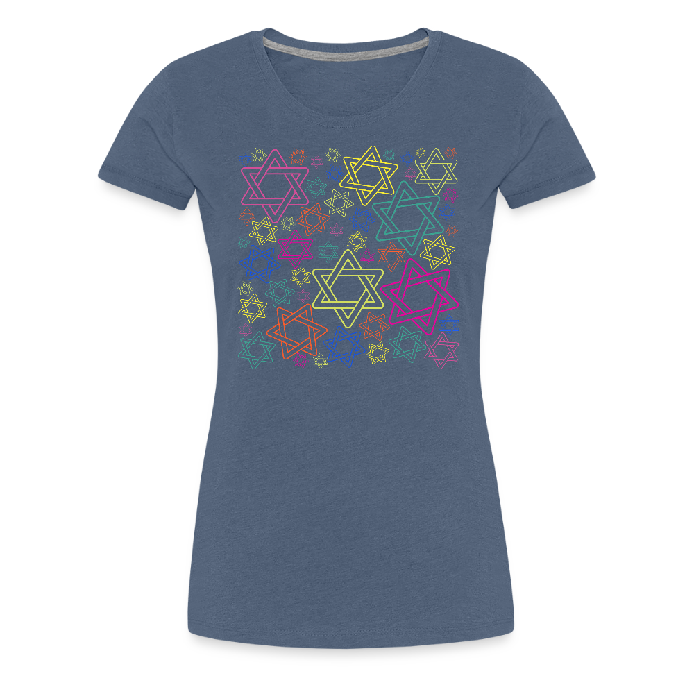 Neon Star of David Festival Women’s Premium T-Shirt - heather blue