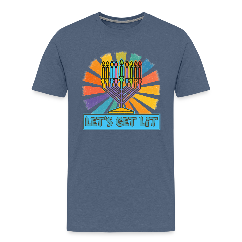Radiant Retro Let's Get Lit Menorah Men's Premium T-Shirt - heather blue