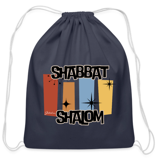 Retro Shabbat Cotton Drawstring Bag - navy