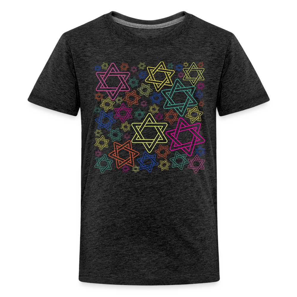 Neon Star of David Festival Kids' Premium T-Shirt - charcoal grey