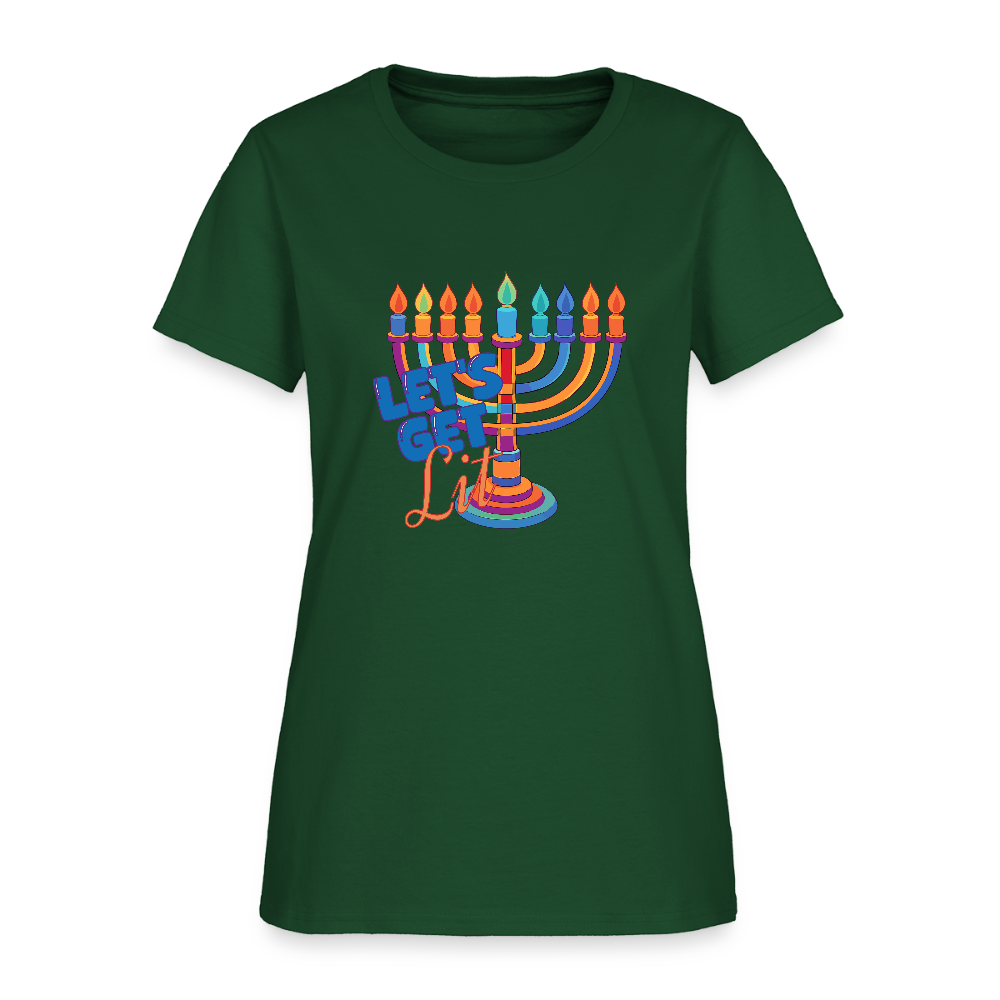 Let's Get Lit Menorah Women's T-Shirt - forest green