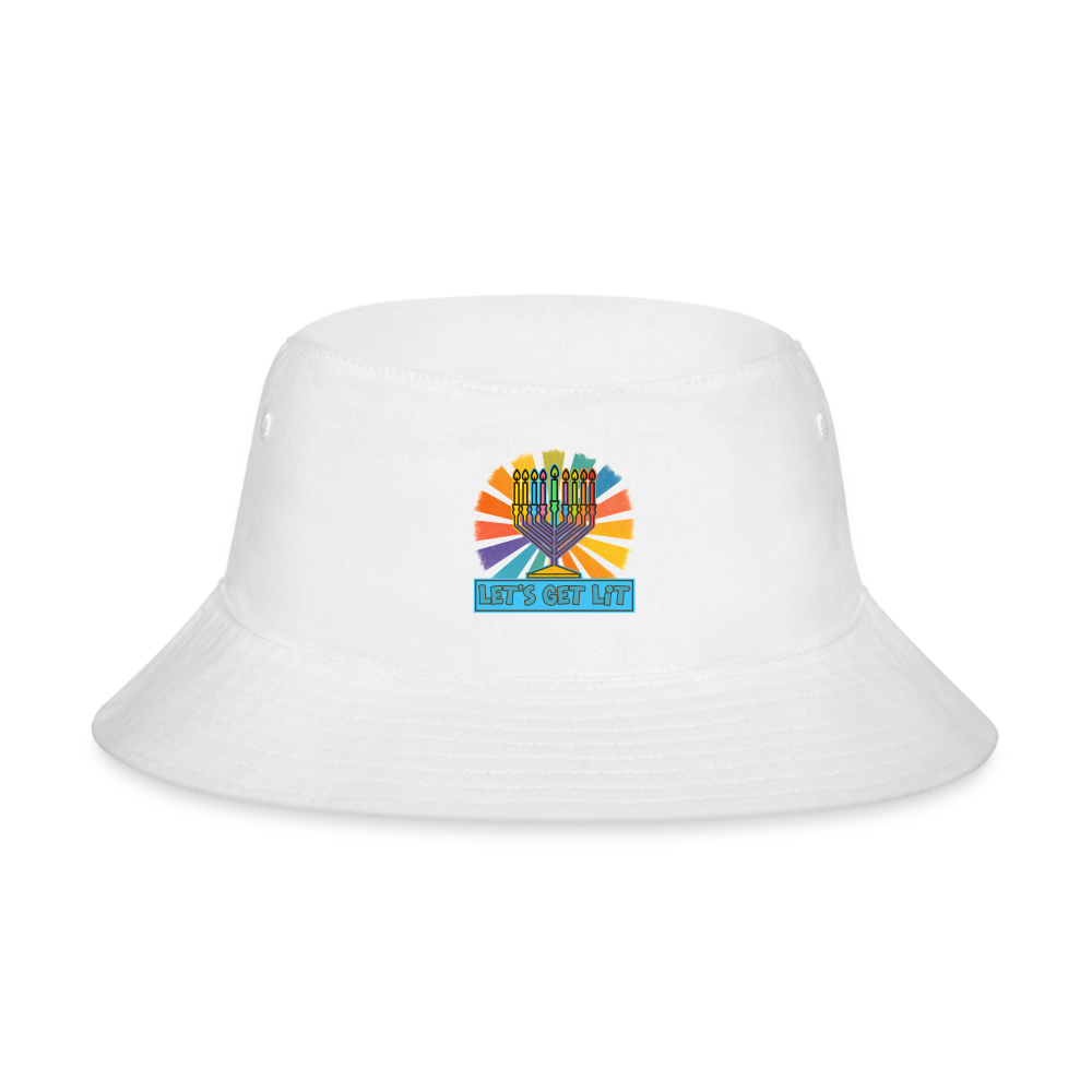 Radiant Retro “Let’s Get Lit” Menorah Bucket Hat - white