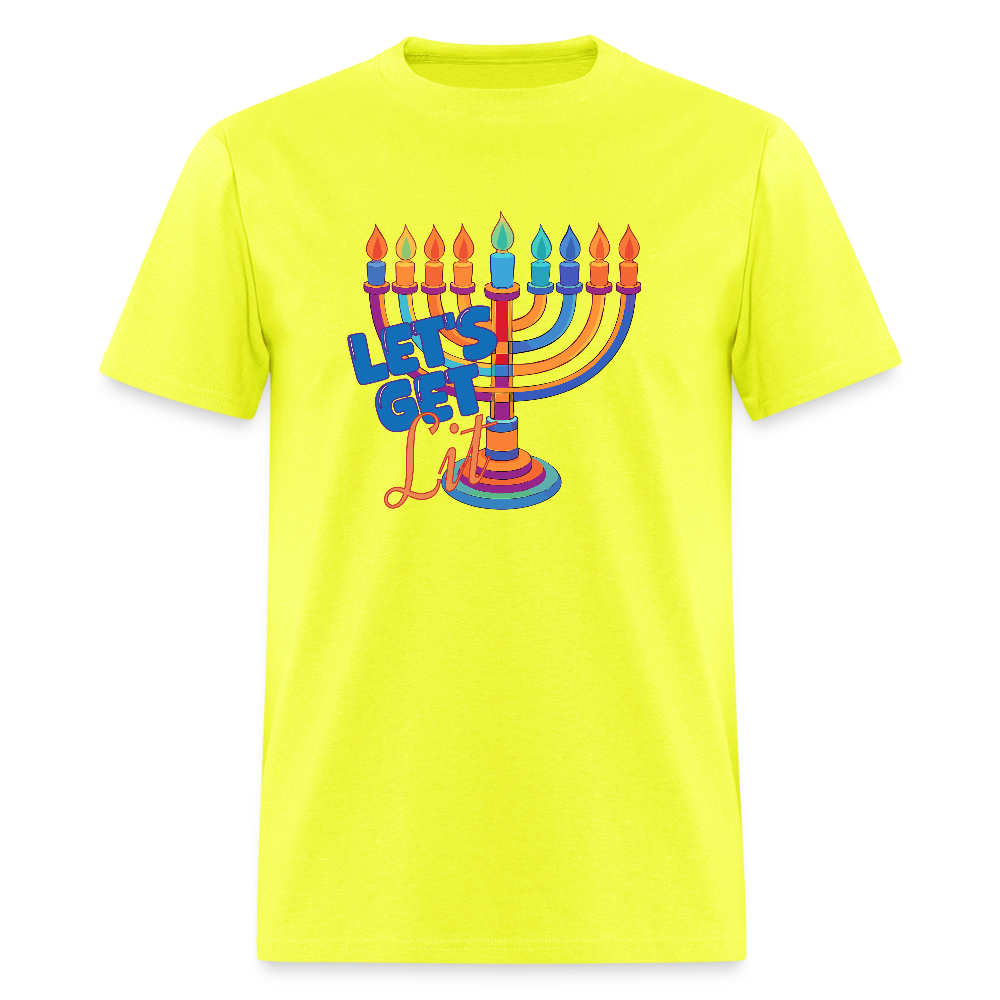 Let's Get Lit Menorah Men's T-Shirt | GILDAN 5000 - safety green