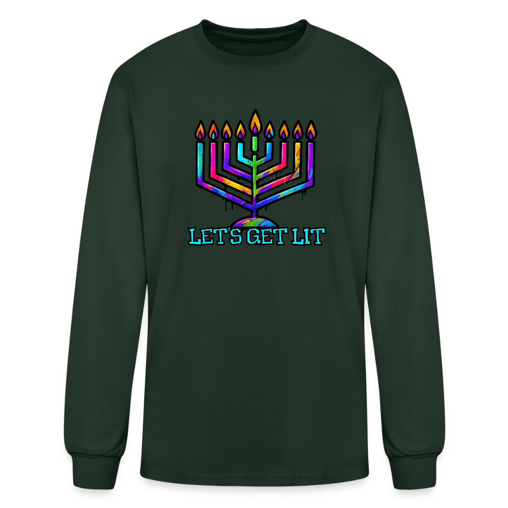 Let's Get Lit Chabad Menorah Men's Long Sleeve T-Shirt - forest green