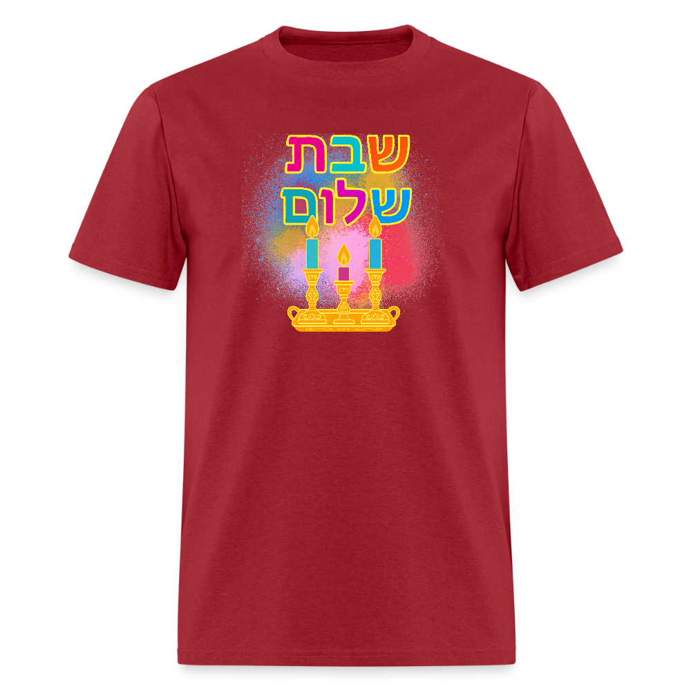 Shabbat Shalom Neon Hebrew Art Men's T-Shirt | GILDAN 5000 - dark red