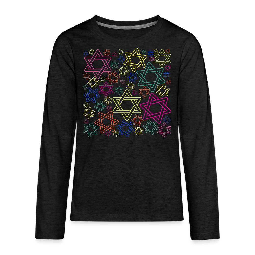 Neon Star of David Festival Kids' Premium Long Sleeve T-Shirt - charcoal grey