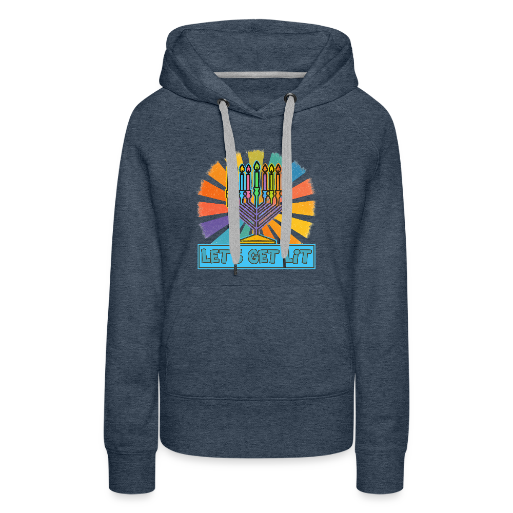 Radiant Retro Let's Get Lit Menorah Women’s Premium Hoodie - heather denim