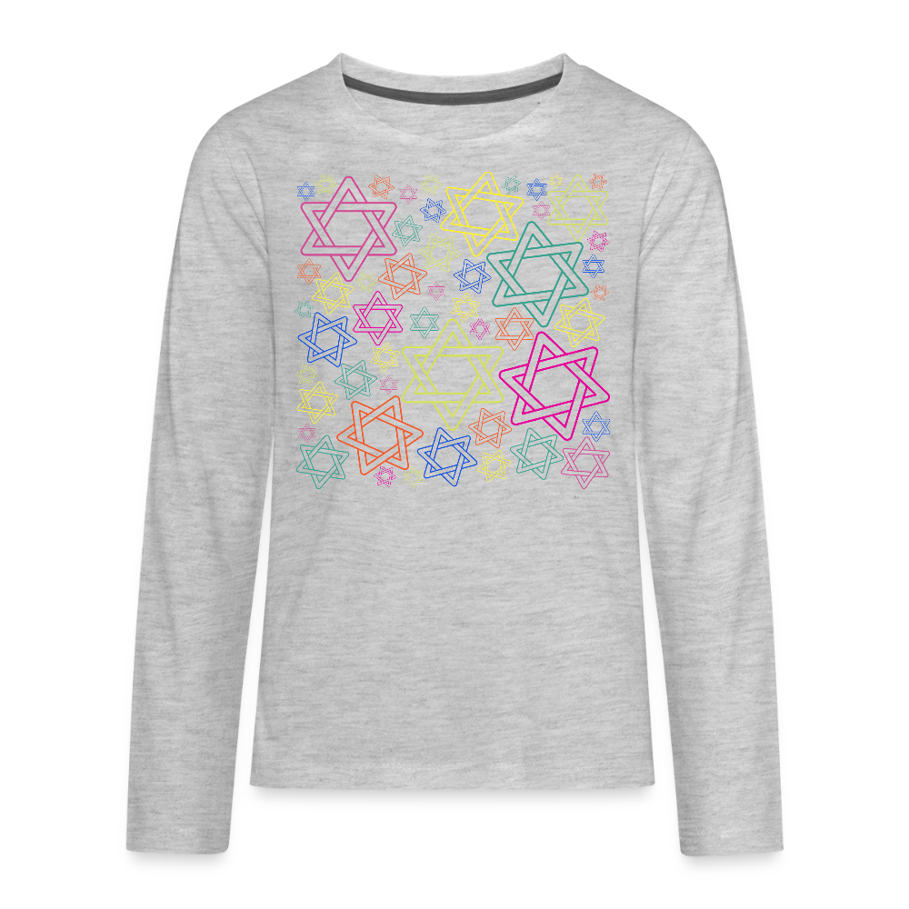 Neon Star of David Festival Kids' Premium Long Sleeve T-Shirt - heather gray