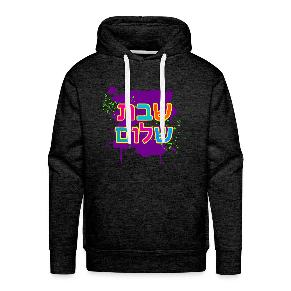 Shabbat Shalom Neon Pop Men’s Premium Hoodie - charcoal grey