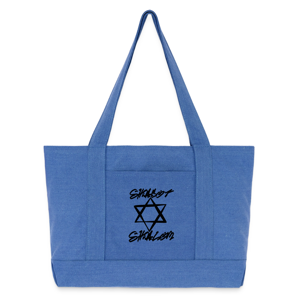 Shabbat Shalom Graffiti Star Cotton Pigment Dyed Tote Bag - periwinkle blue