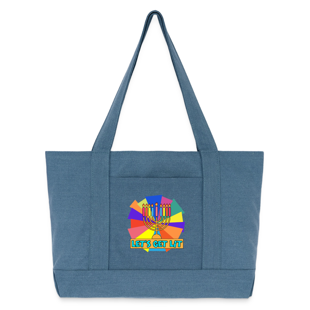 Glow & Get Lit Chanukah Menorah Cotton Pigment Dyed Tote Bag - denim