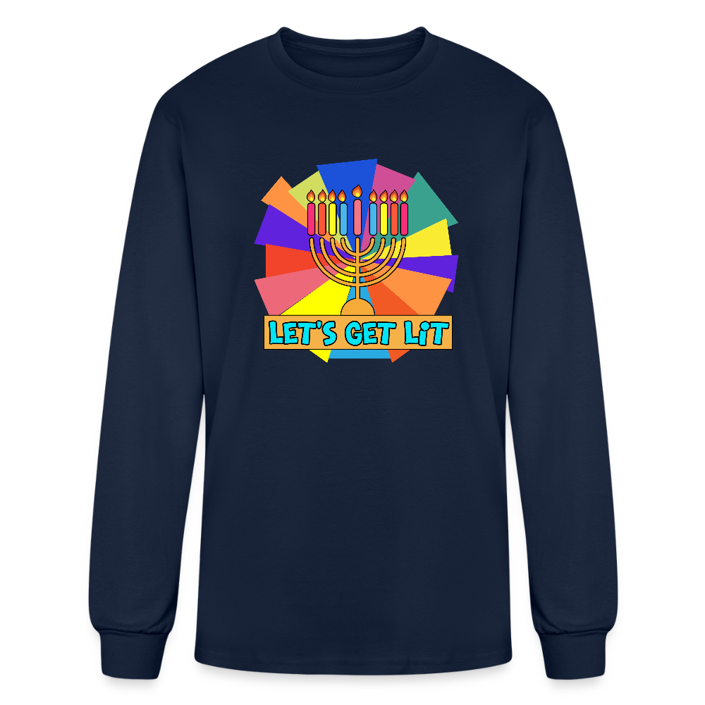 Glow & Get Lit Chanukah Menorah Men's Long Sleeve T-Shirt - navy