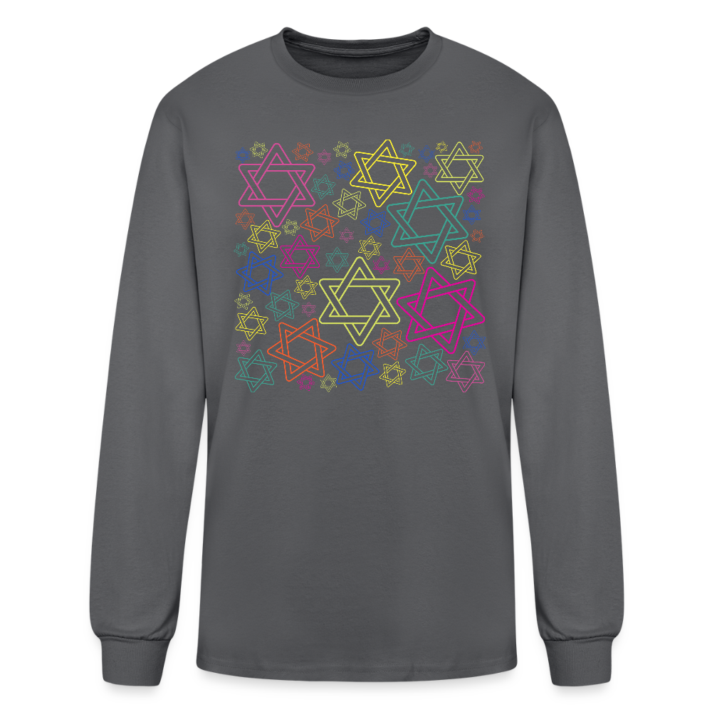 Neon Star of David Festival Men's Long Sleeve T-Shirt - charcoal