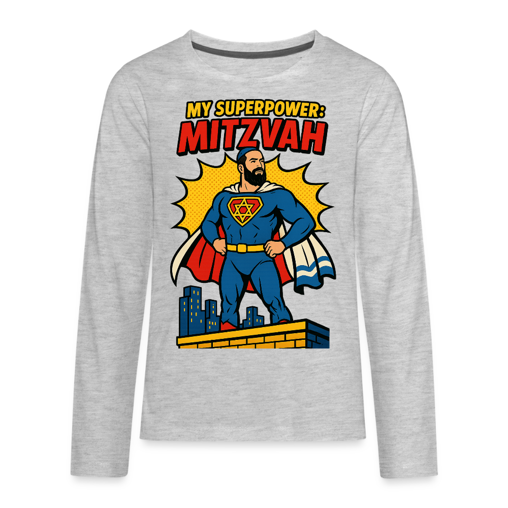 My Superpower: Mitzvah Kids' Premium Long Sleeve T-Shirt - heather gray