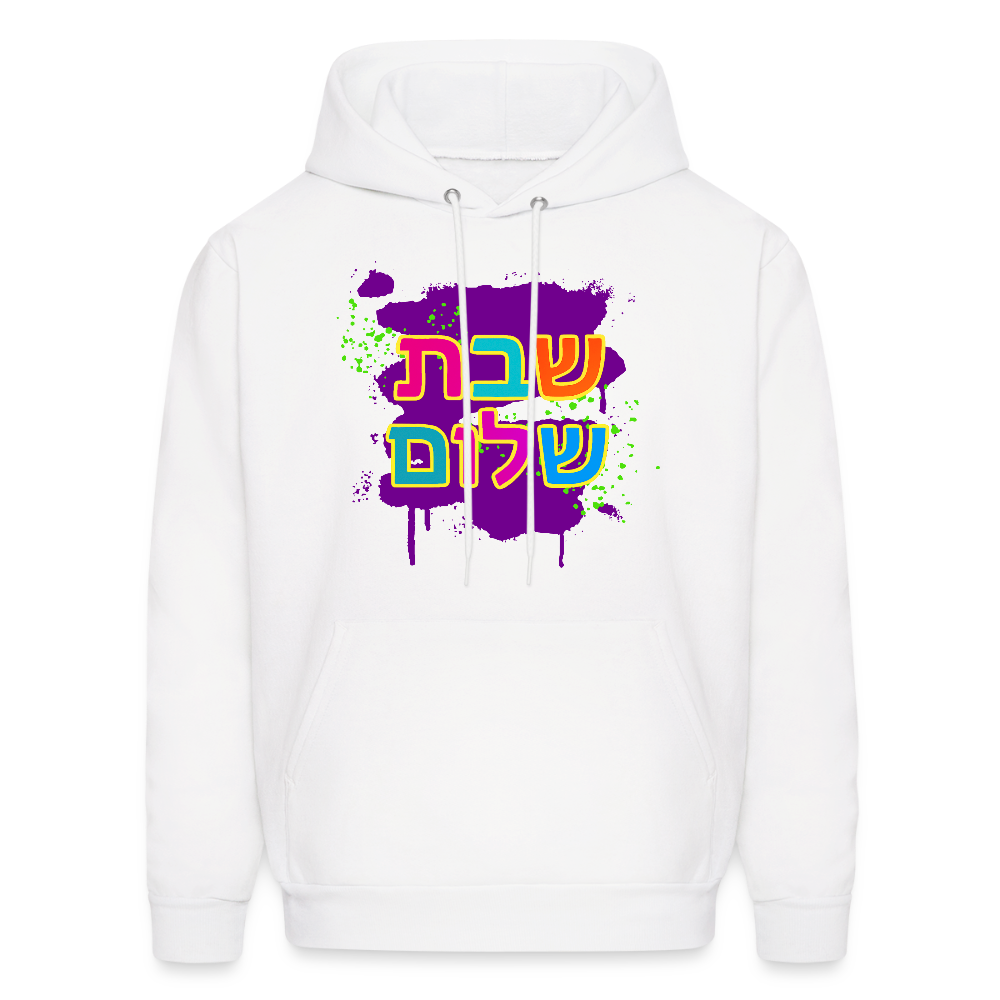 Shabbat Shalom Neon Pop Men's Hoodie - white