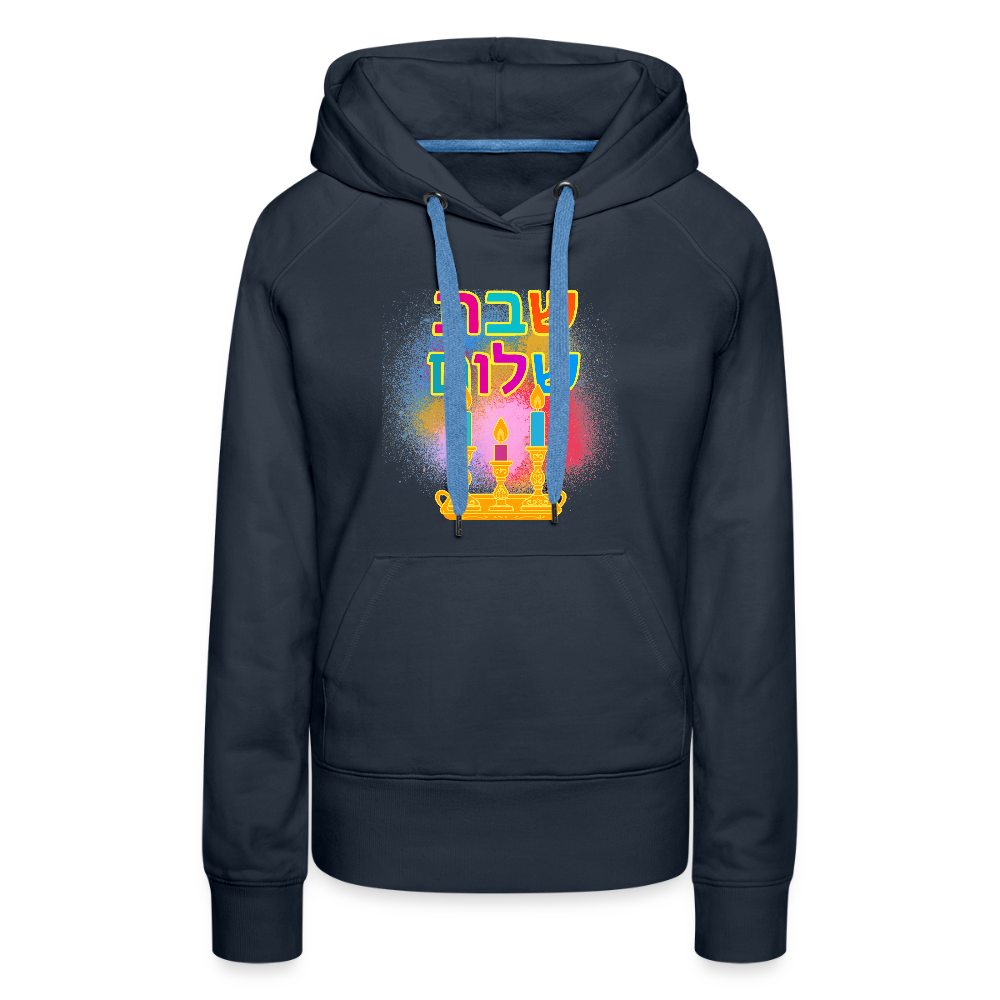 Shabbat Shalom Neon Hebrew Art Women’s Premium Hoodie - navy