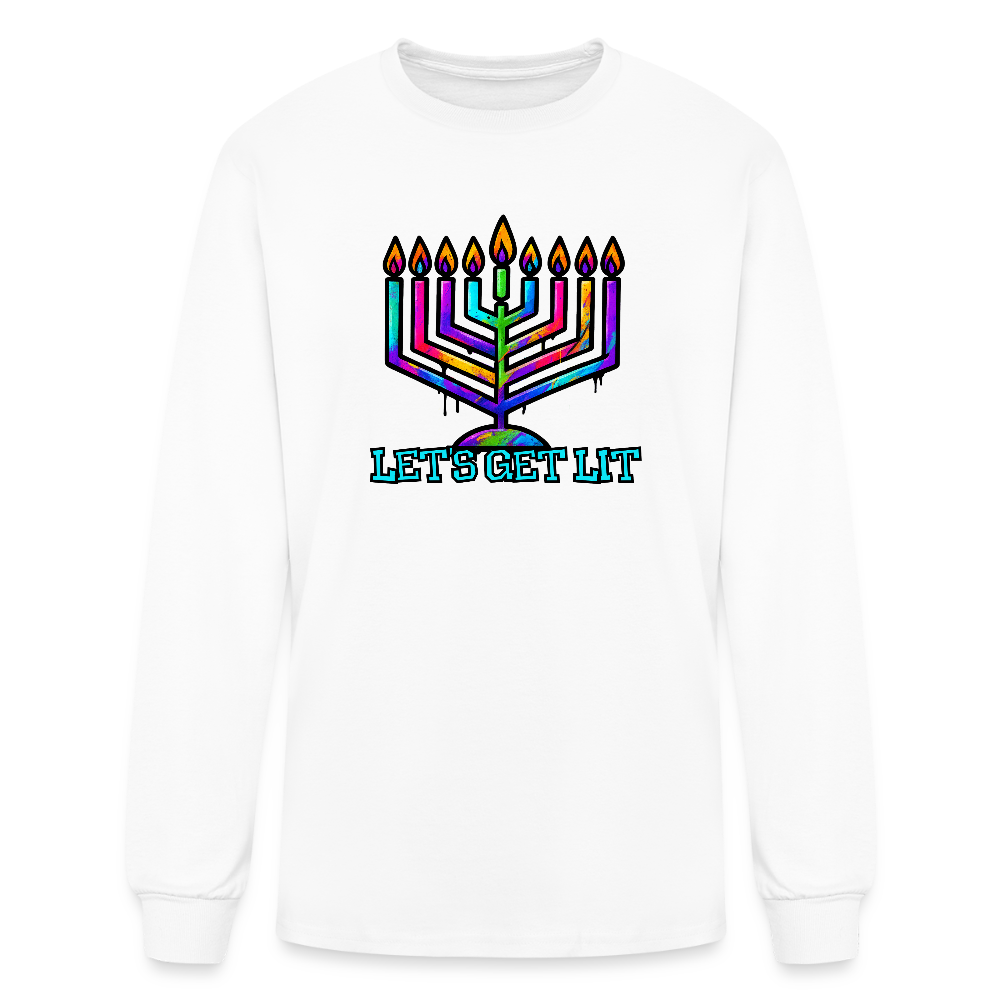 Let's Get Lit Chabad Menorah Men's Long Sleeve T-Shirt - white