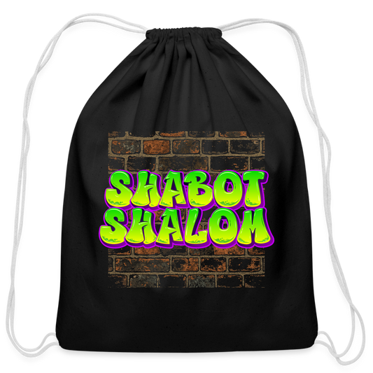 Shabot Shalom Brick 770 Graffiti Cotton Drawstring Bag - black