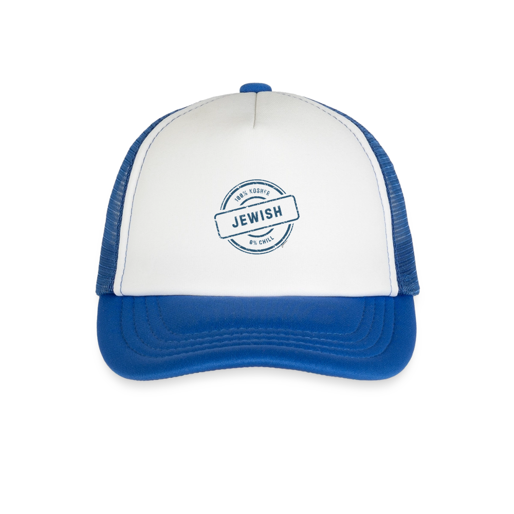 100% Jewish Kid's Trucker Cap - white/royal blue
