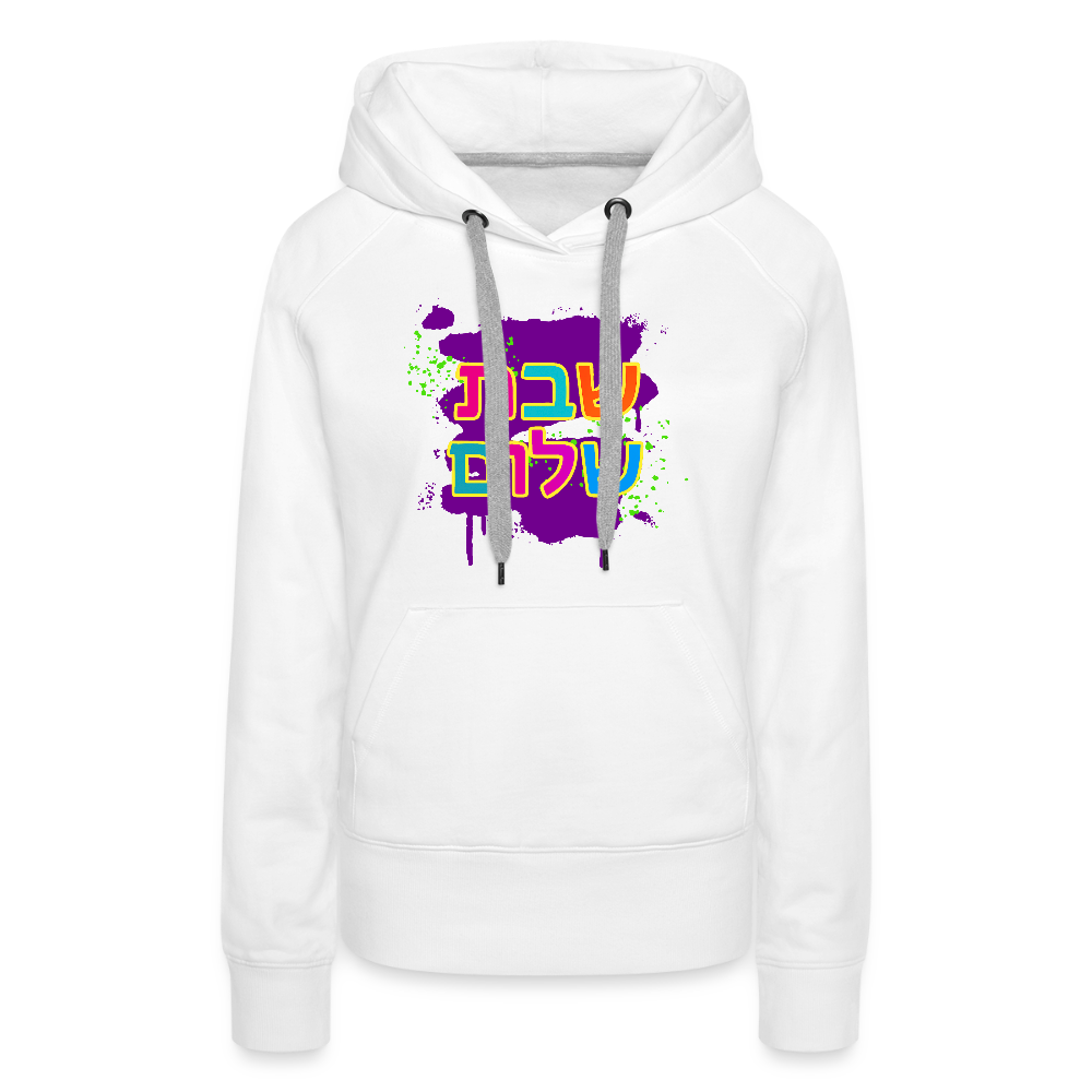 Shabbat Shalom Neon Pop Women’s Premium Hoodie - white