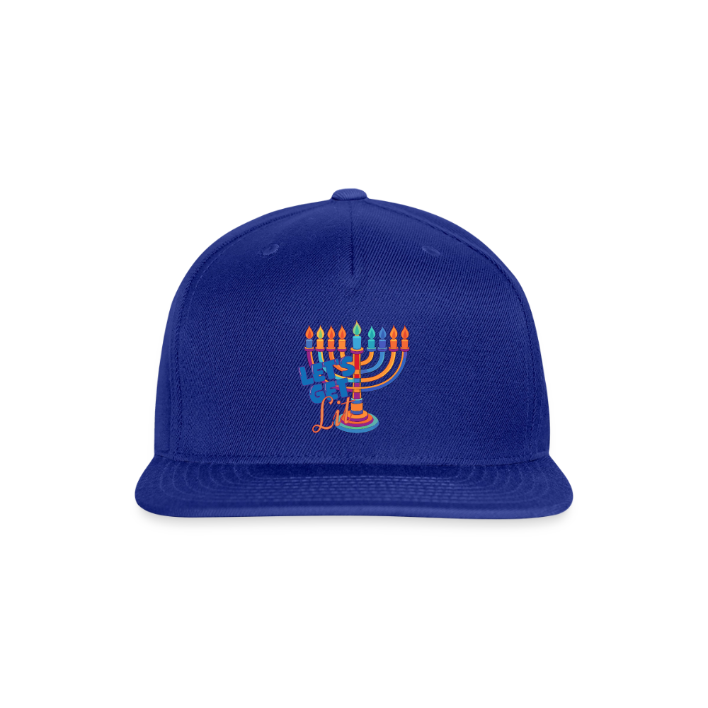 Let’s Get Lit Menorah Snapback Baseball Cap - royal blue