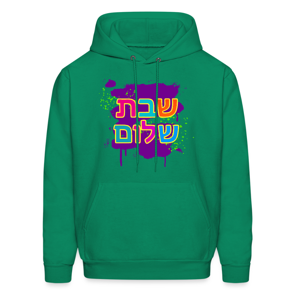 Shabbat Shalom Neon Pop Men's Hoodie - kelly green