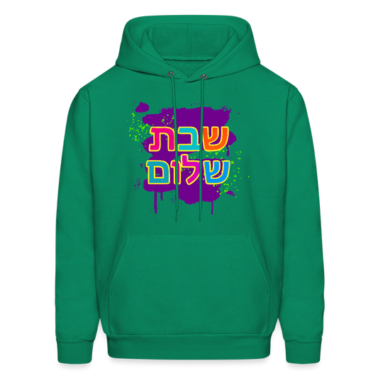 Shabbat Shalom Neon Pop Men's Hoodie - kelly green
