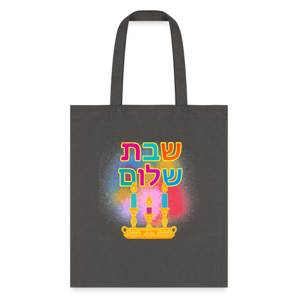 Shabbat Shalom Neon Hebrew Art Tote Bag - charcoal