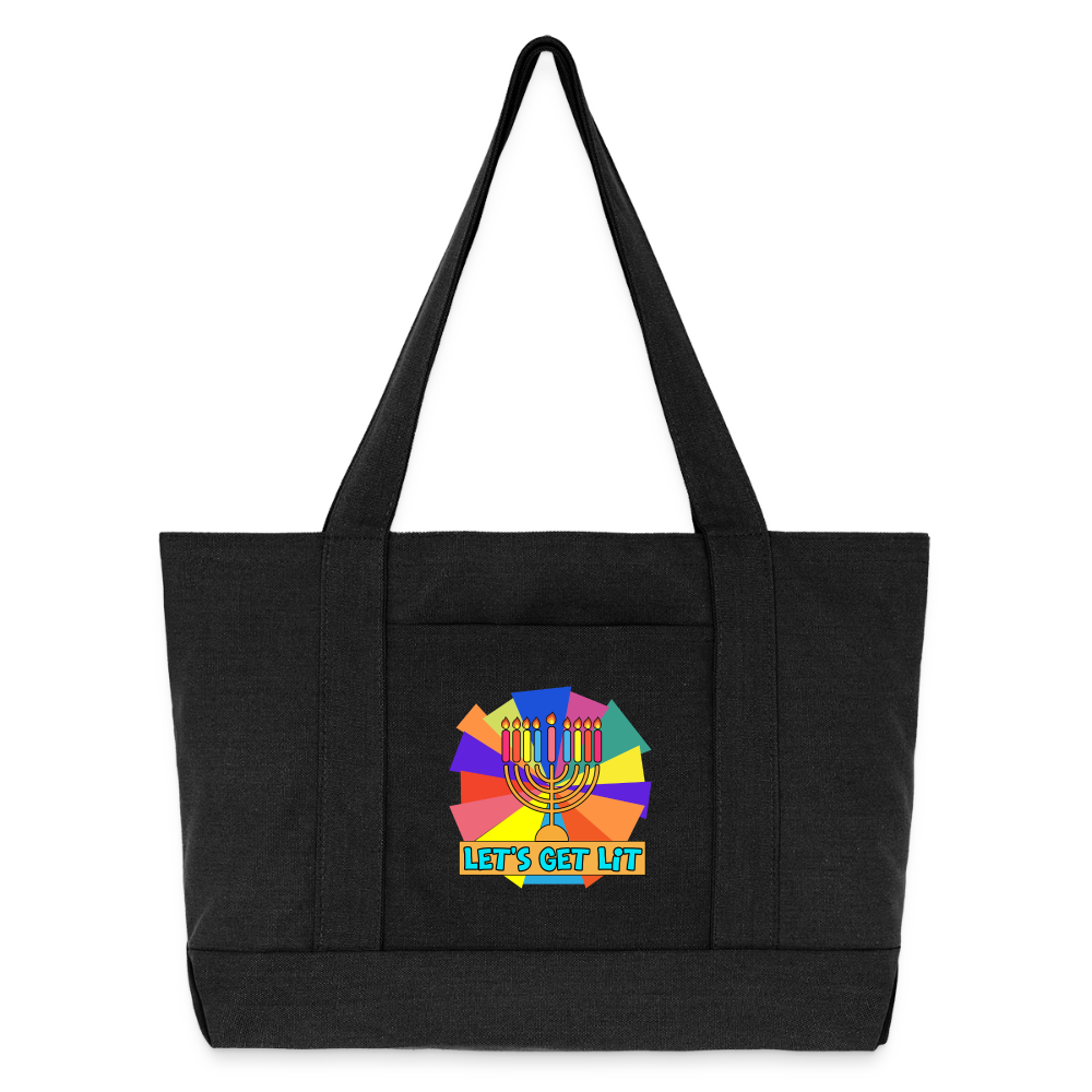 Glow & Get Lit Chanukah Menorah Cotton Pigment Dyed Tote Bag - washed black