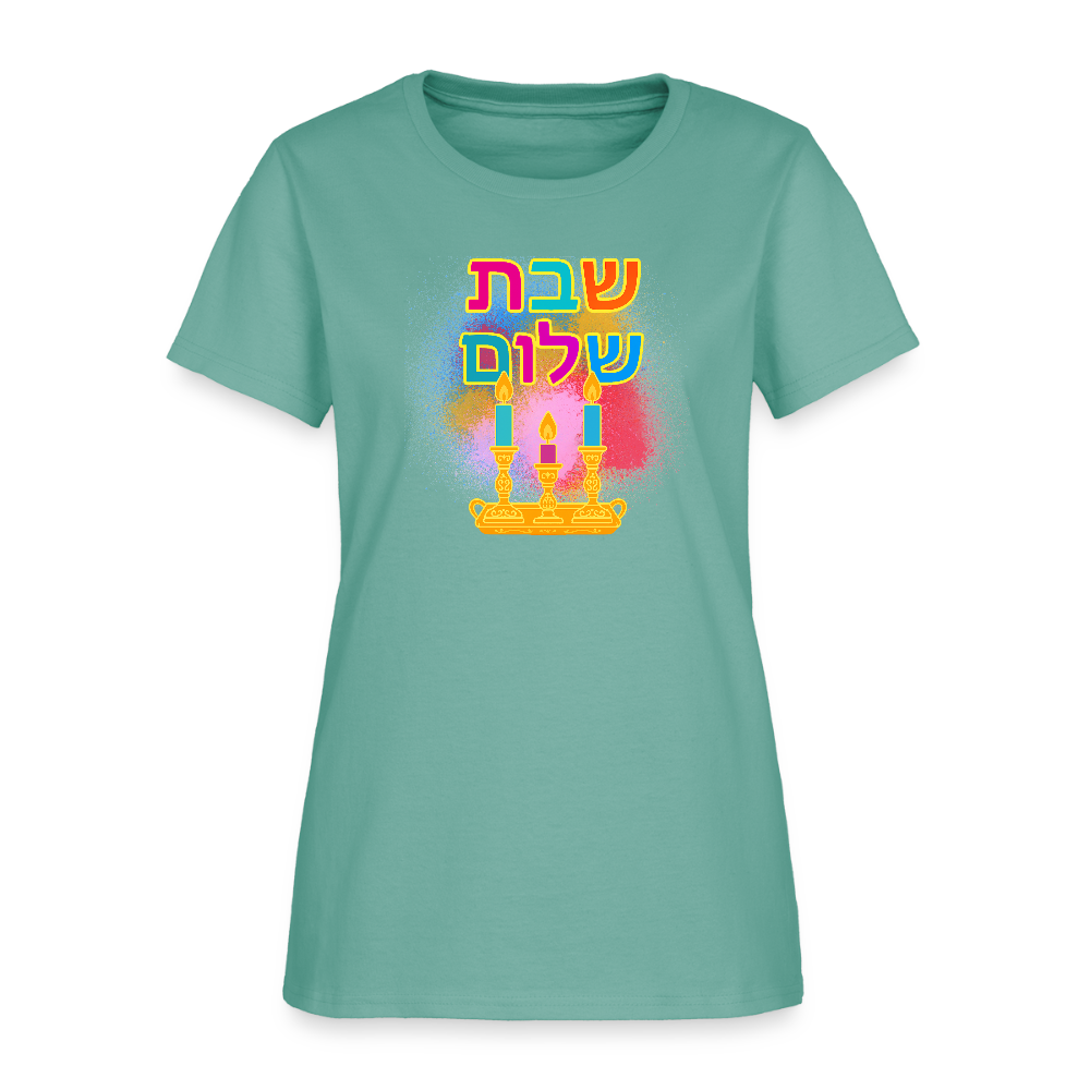 Shabbat Shalom Neon Hebrew Art Women's T-Shirt - aquatic