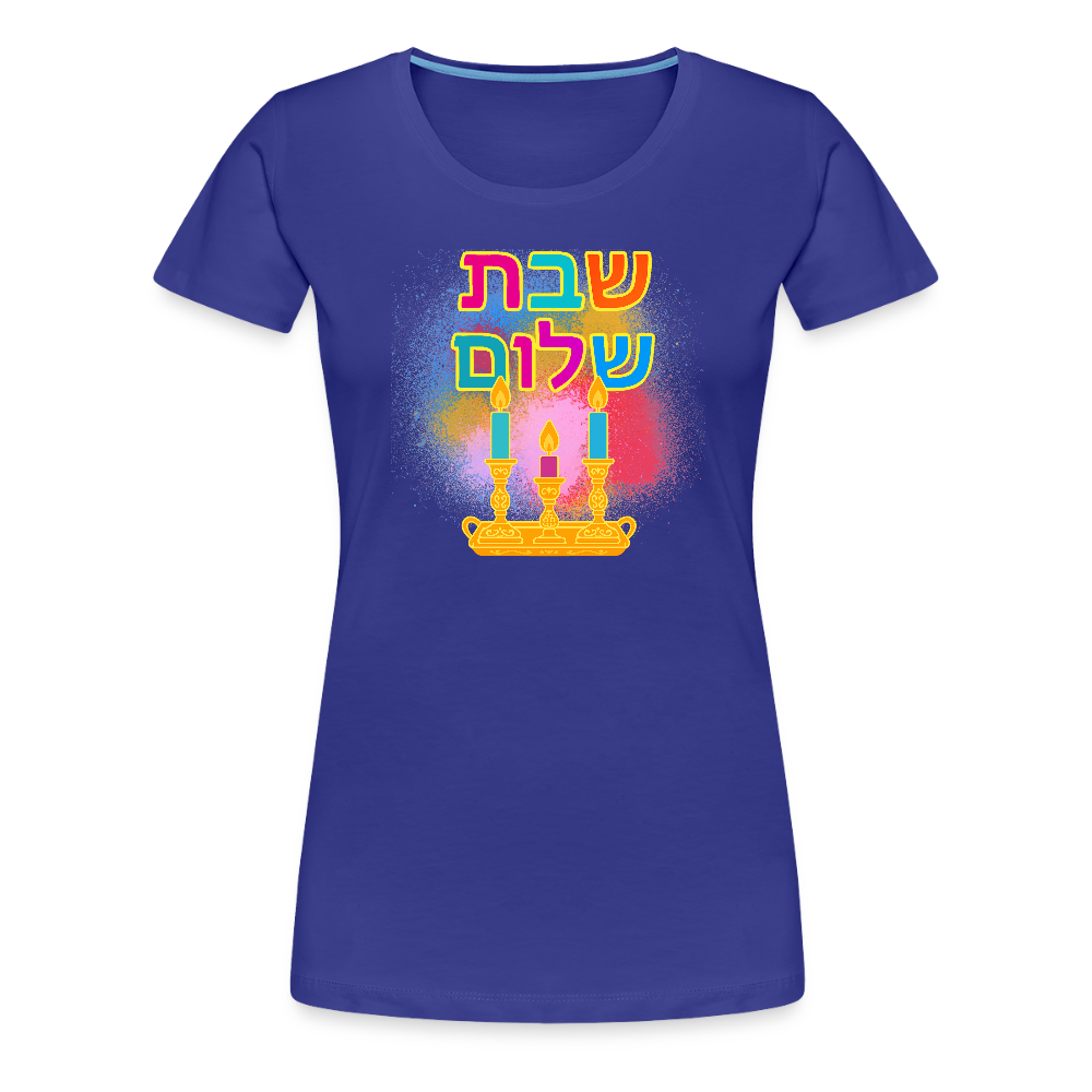 Shabbat Shalom Neon Hebrew Art Women’s Premium T-Shirt - royal blue