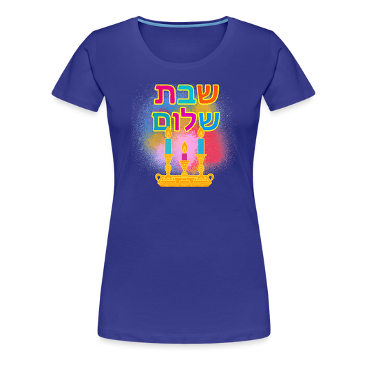 Shabbat Shalom Neon Hebrew Art Women’s Premium T-Shirt - royal blue