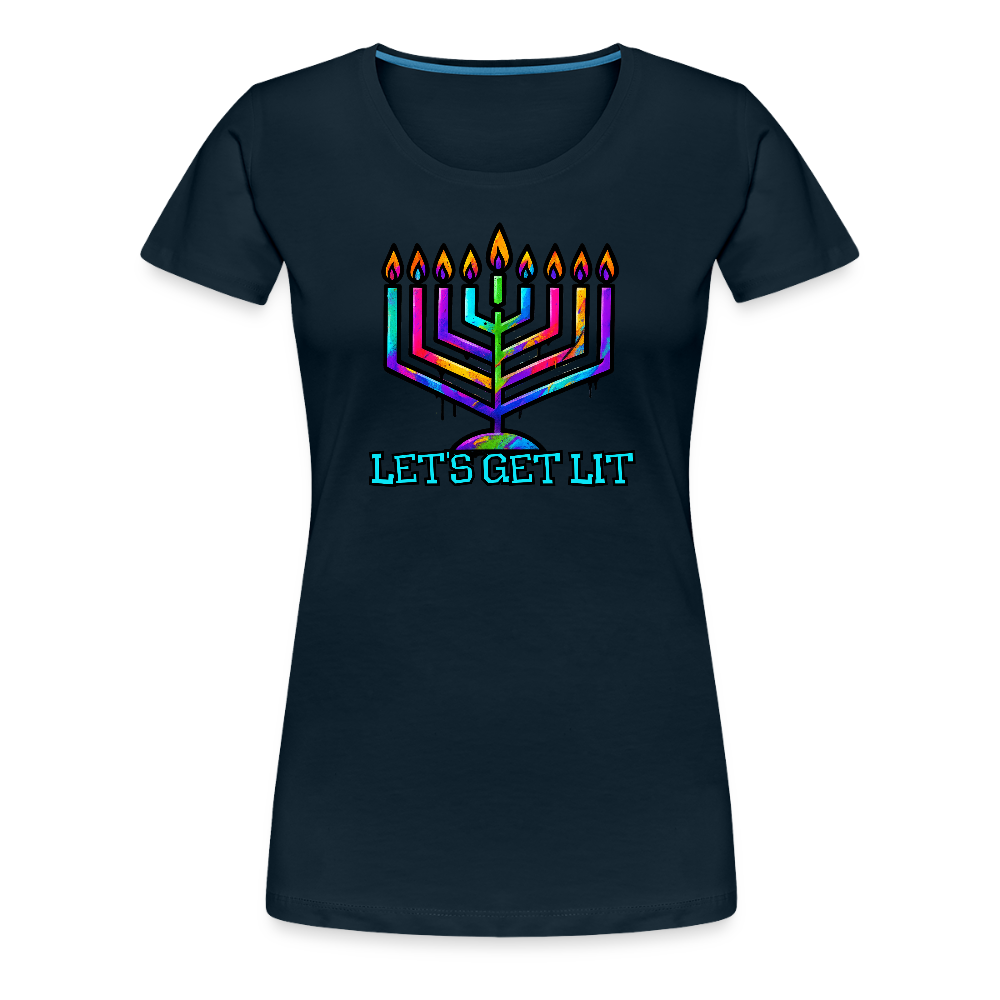 Let's Get Lit Chabad Menorah Women’s Premium T-Shirt - deep navy