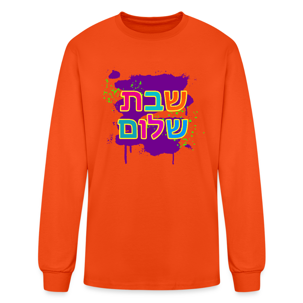 Shabbat Shalom Neon Pop Men's Long Sleeve T-Shirt - orange