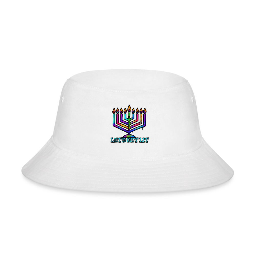 Let’s Get Lit Chabad Menorah Bucket Hat - white